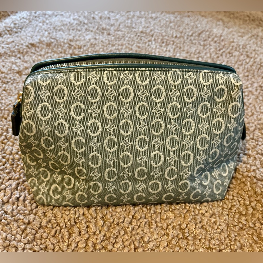 🤩 Celine Macadam Green Canvas and Leather Cosmetic Pouch